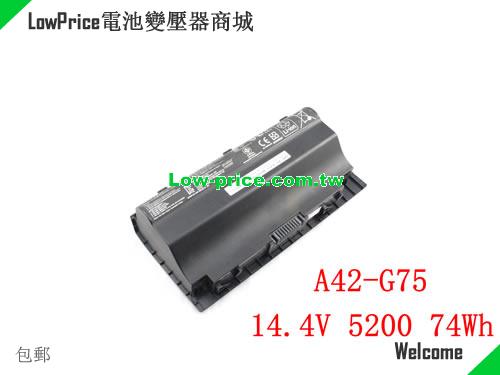 ASUS A42-G75 A42G75 Battery 5200mAh, 74.00Wh  14.4V Black Li-ion