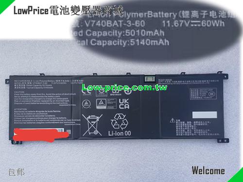 副廠/原廠 原廠 Clevo V740bat-3-60 電池 11.67v 60wh 3icp5/78/80
