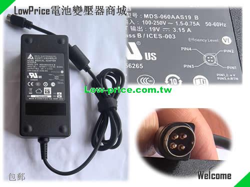 Genuine Delta MDS-060AAS19 B MEDICAL Power Adapter 19v 3.15A Round With 4 Pins DELTA 19V 3.15A 60W 筆電變壓器 