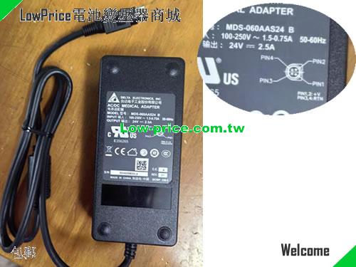  Genuine Delta MDS-060AAS24 B AC/DC Medical Adapter 24v 2.5A Round 4 Pins DELTA 24V 2.5A 60W 筆電變壓器 