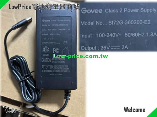 GOVEE BI72G-360200-E2 筆電變壓器 36V 2A 72W