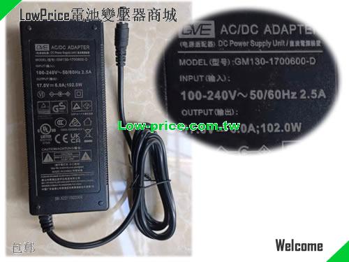  Genuine GVE GM130-1700600-D AC/DC Adapter 17.0v 6.0A 102.0W Power Supply Unit GVE 17V 6A 102W 筆電變壓器 