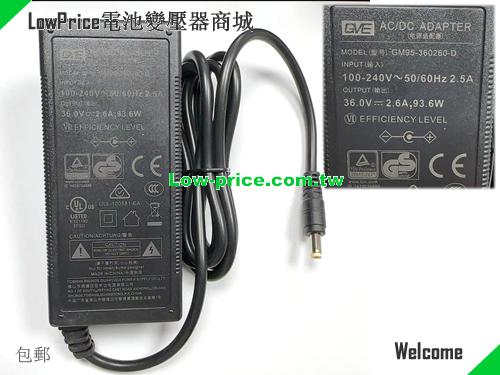  Genuine GVE GM95-360260-D Ac Adapter 36v 2.6A 93.6W Power Supply GVE 36V 2.6A 93.6W 筆電變壓器 