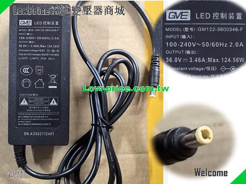  Genuine GVE GM122-3600346-F AC Adapter LED Control for LED Modules 36V 3.46A 124.56W GVE 36V 3.46A 124.56W 筆電變壓器 
