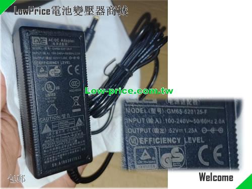 Genuine GVE GM65-520125-F Ac Adapter 52v 1.25A 65W Power Supply GVE 52V 1.25A 65W 筆電變壓器