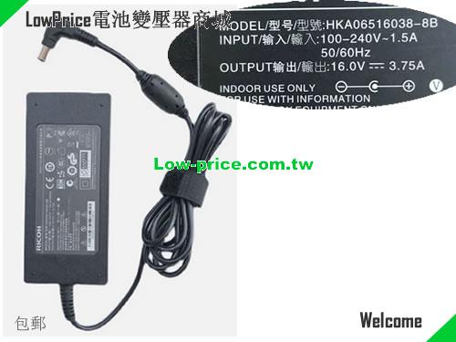  RICOH HKA06516038-8B AC Adapter 16v 3.75A for FUJITSU SONY Panasonic Laptop RICOH 16V 3.75A 60W 筆電變壓器 