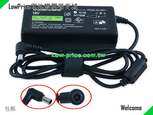SONY PCGA-AC5E 筆電變壓器 16V 3.75A 60W