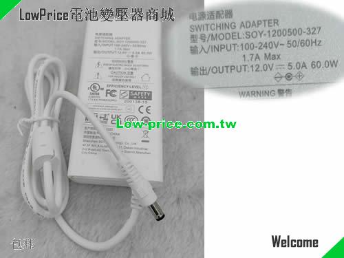  Genuine White SOY-1200500-327 Switching Adapter 12.0v 5.0A 60.0W SOY 12V 5A 60W 筆電變壓器 